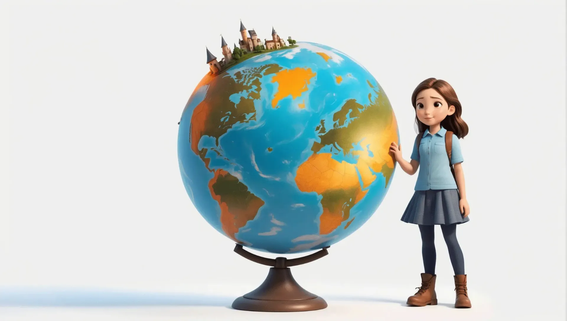 Earth Day Concept Girl Character with a World 3D Illustration